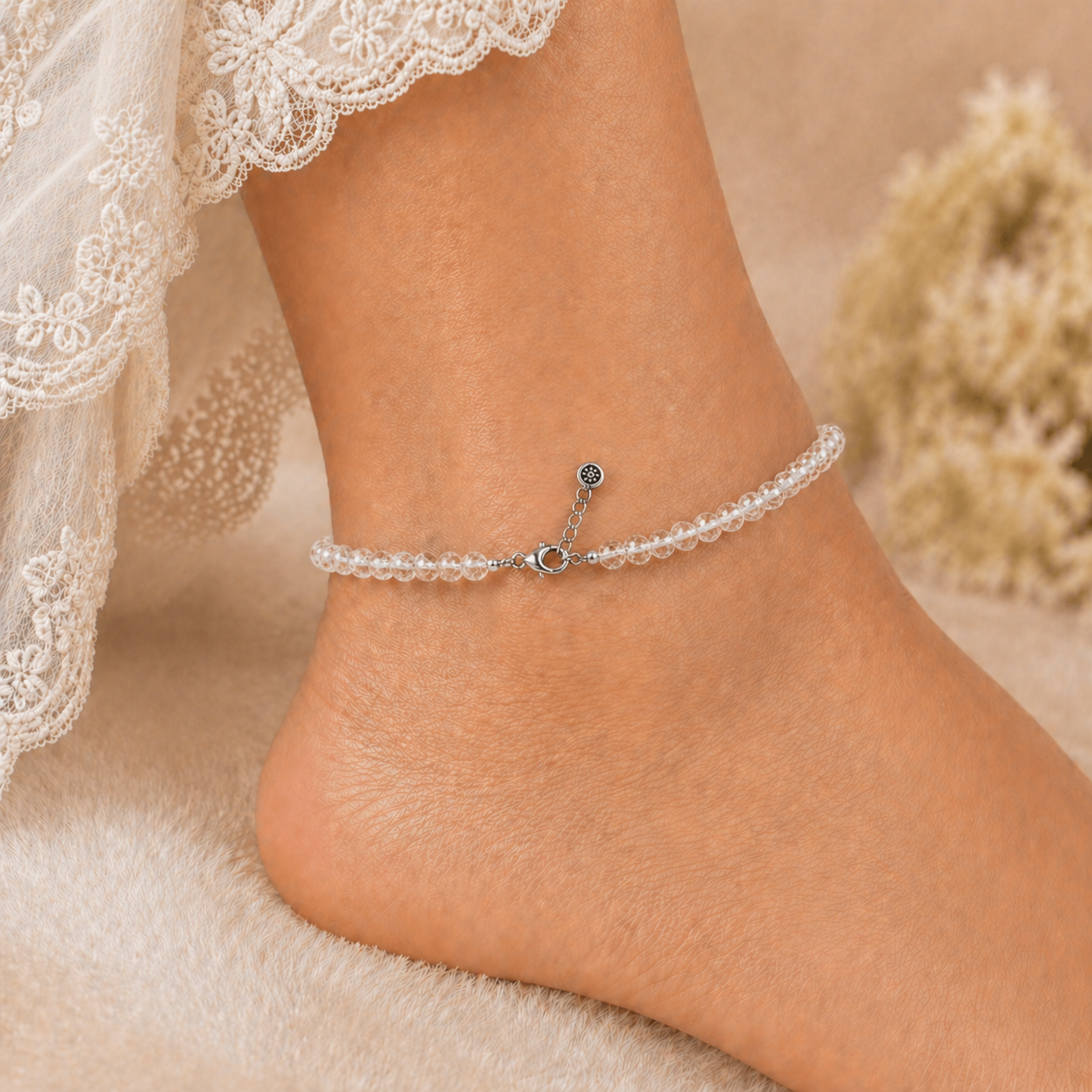 clear quartz anklet