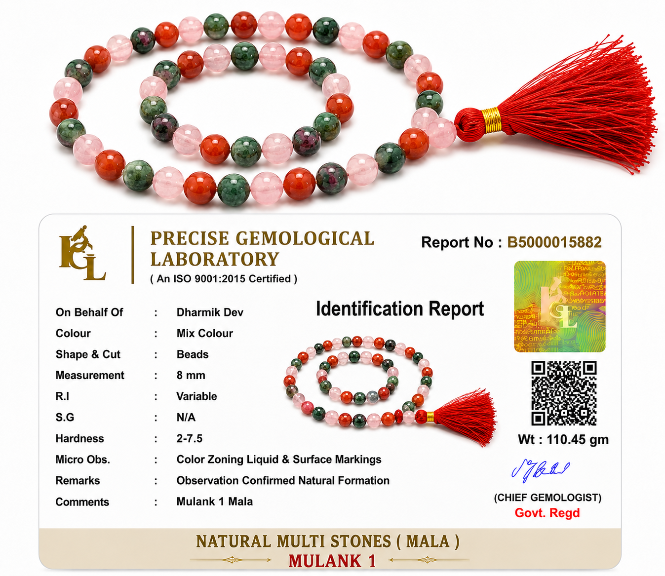 Mulank 1 Crystal Mala (108 Beads) – Govt Lab Certified