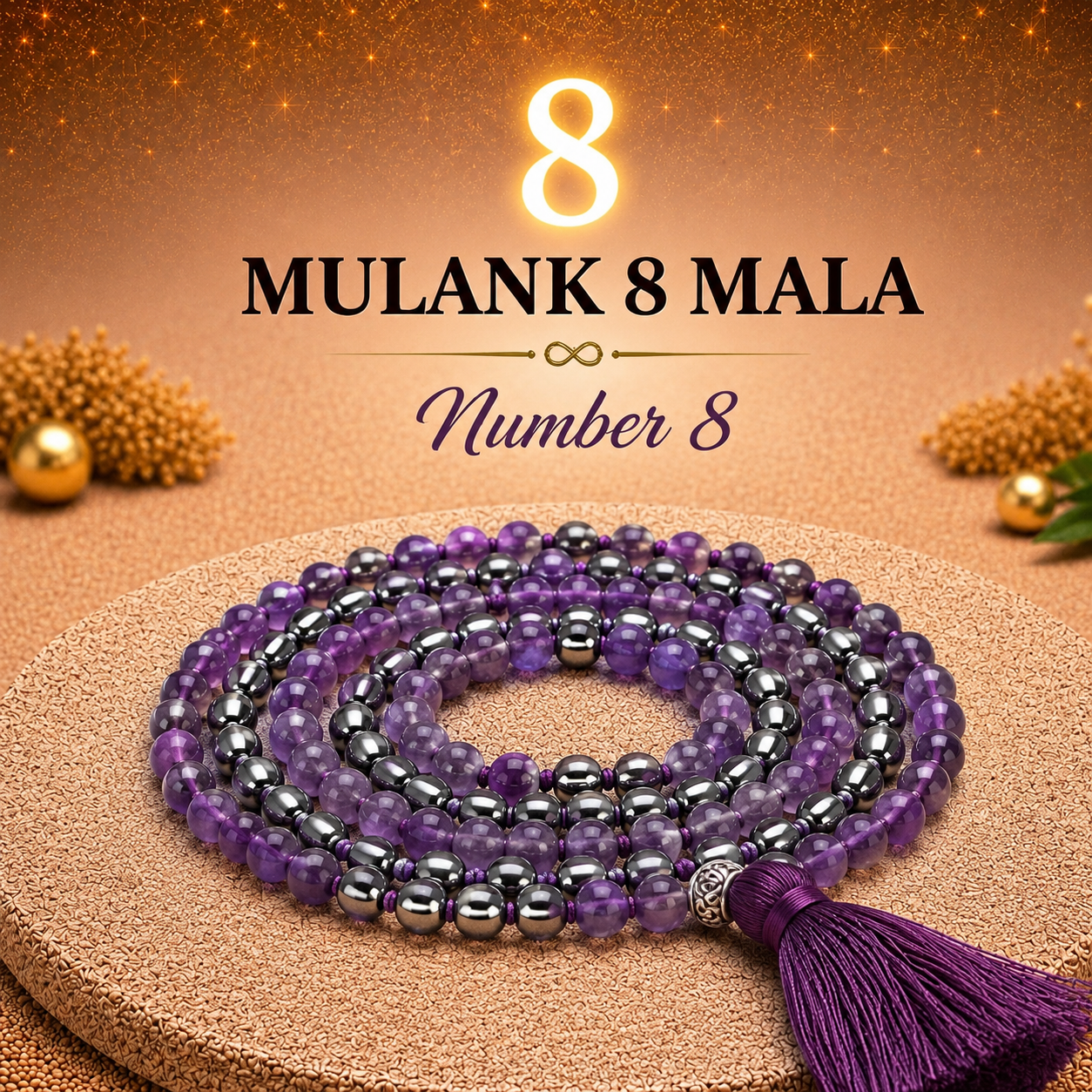 Mulank 8 Crystal Mala (108 Beads) – Govt Lab Certified