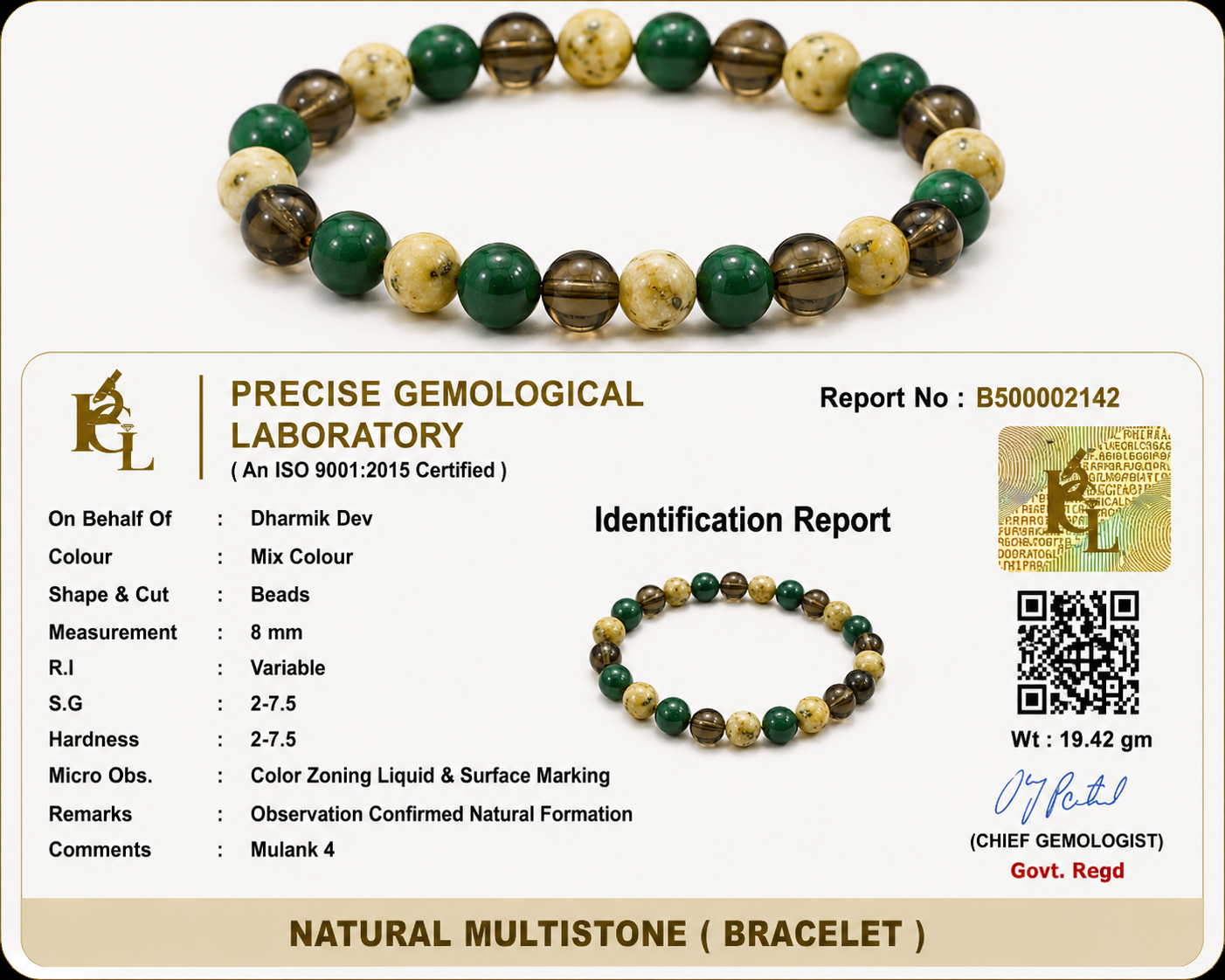 Mulank 4 Crystal Bracelet (Govt Lab Certified)