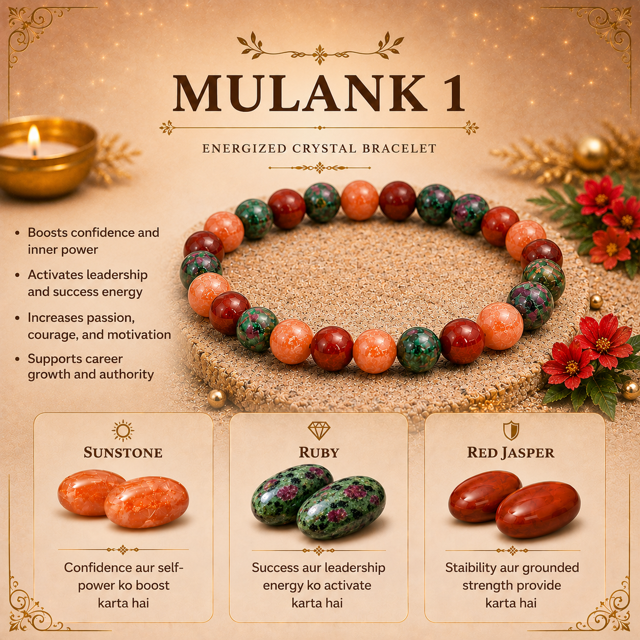 Mulank 1 Crystal Bracelet (Govt Lab Certified)