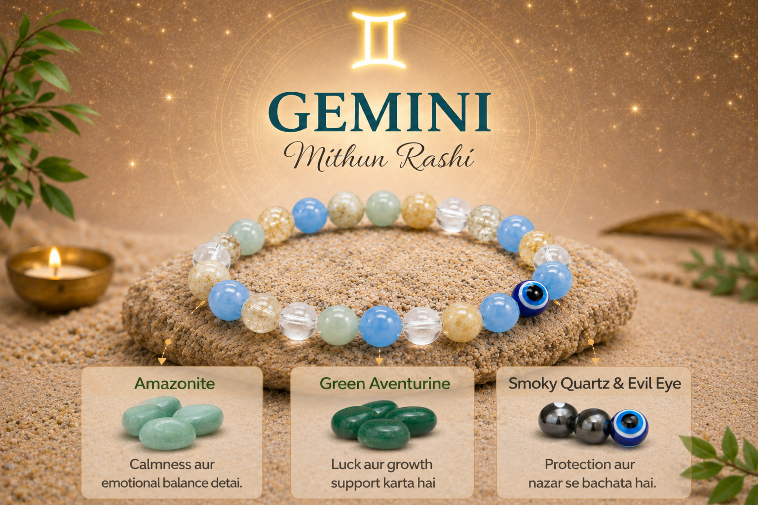 Gemini (Mithun) Crystal Bracelet (Govt Lab Certified)