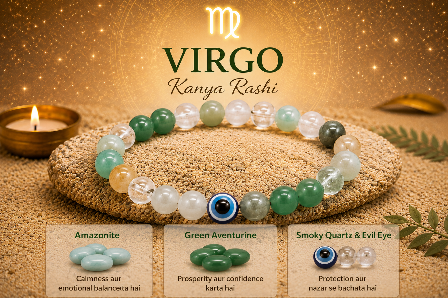 VIRGO (Kanya) Crystal Bracelet (Govt Lab Certified)