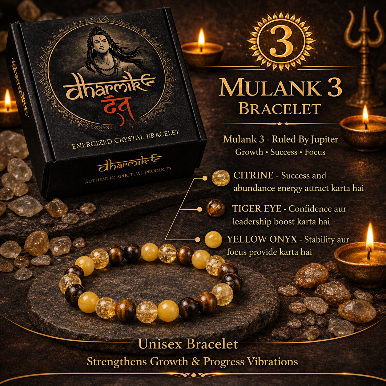 Mulank 3 Crystal Bracelet (Govt Lab Certified)