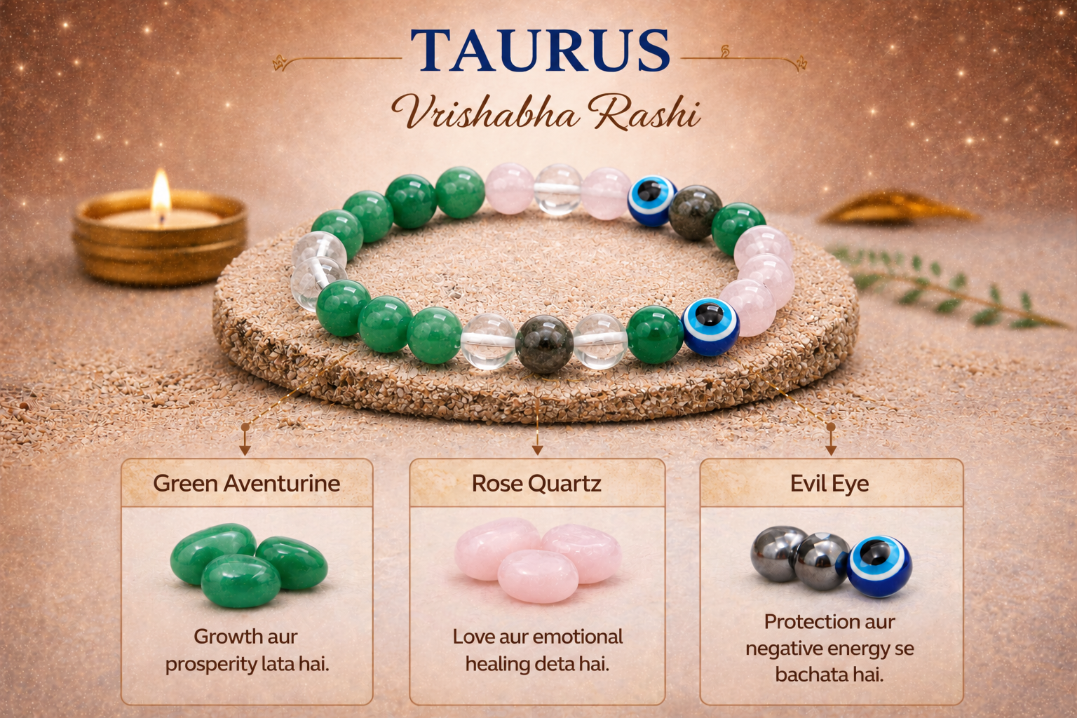 TAURUS (Vrishabh) Crystal Bracelet (Govt Lab Certified)