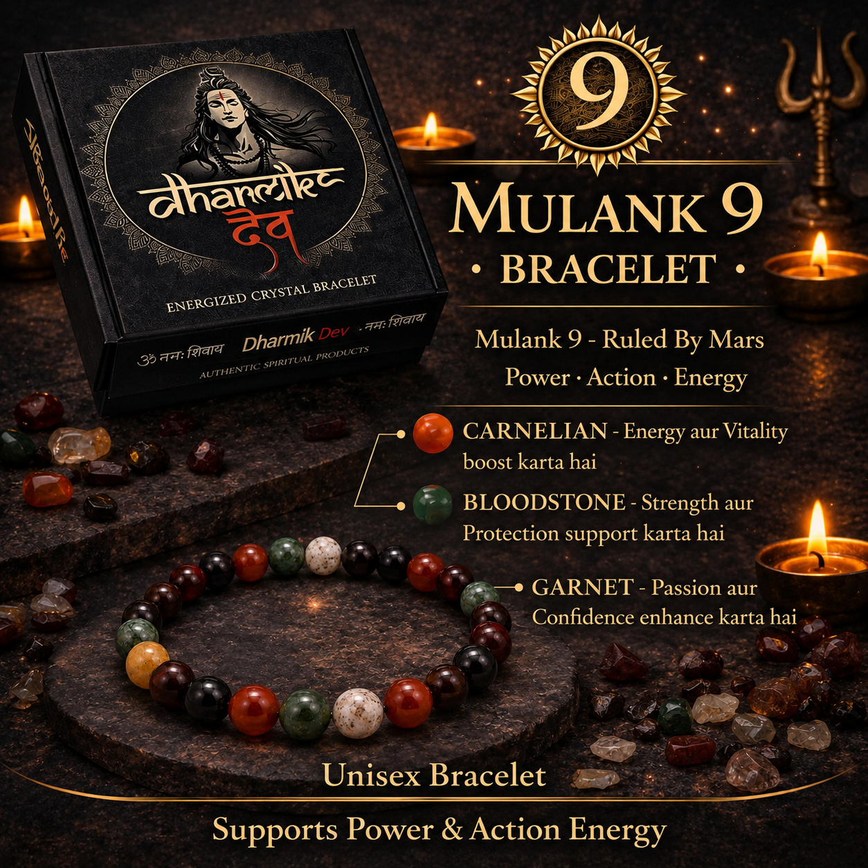 Mulank 9 Crystal Bracelet (Govt Lab Certified)