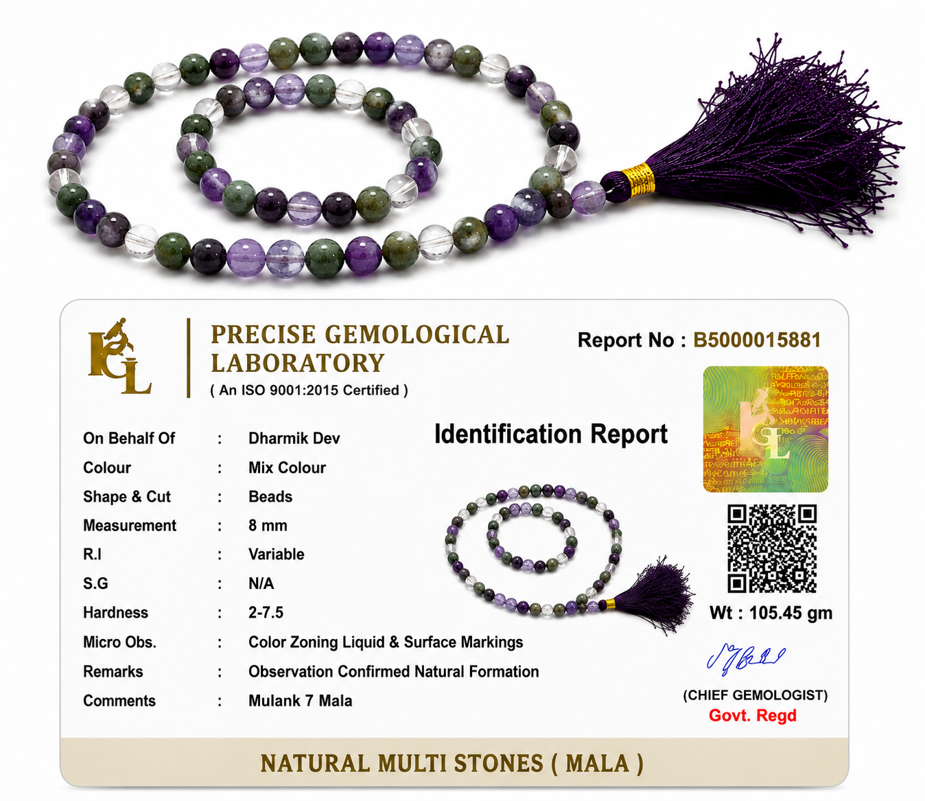 Mulank 7 Crystal Mala (108 Beads) – Govt Lab Certified