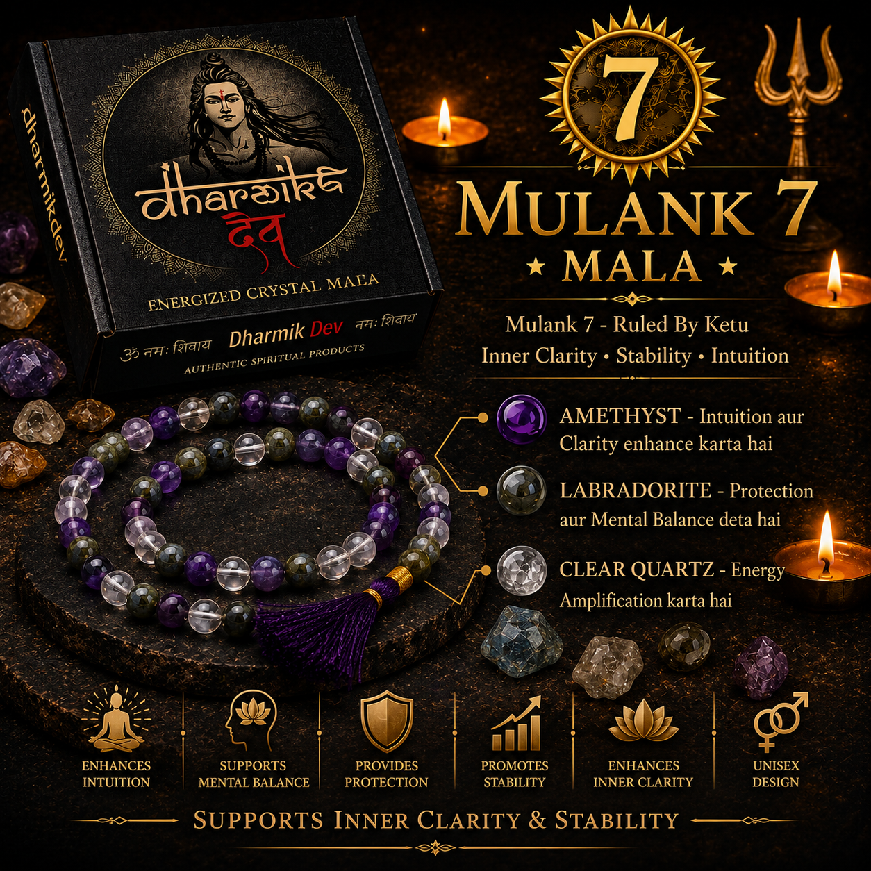 Mulank 7 Crystal Mala (108 Beads) – Govt Lab Certified