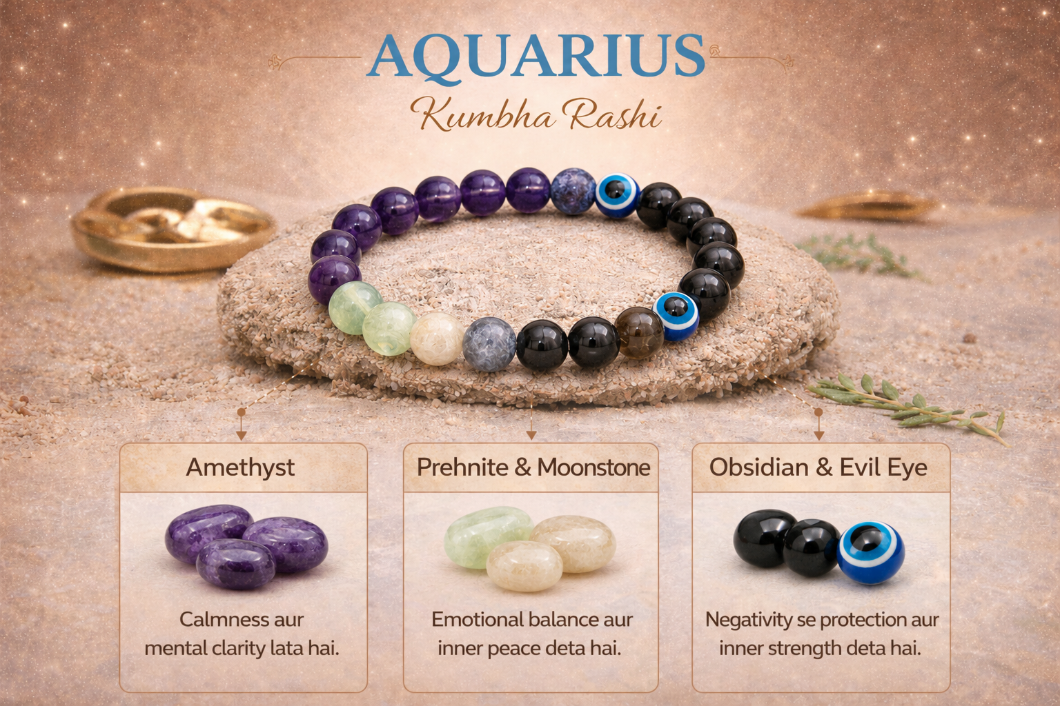 Aquarius (Kumbh) Crystal Bracelet (Govt Lab Certified)