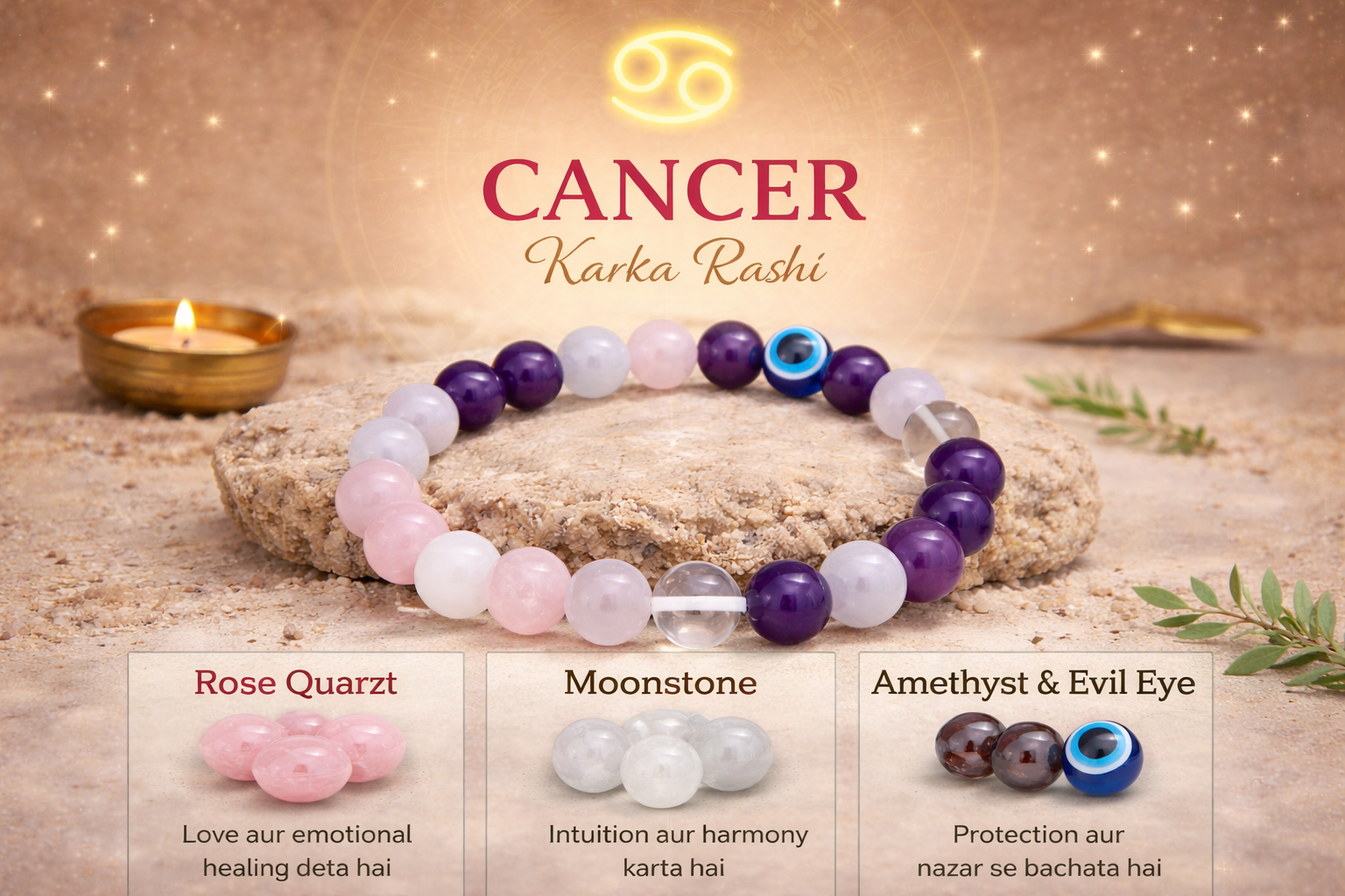 Cancer (Karka) Crystal Bracelet (Govt Lab Certified)