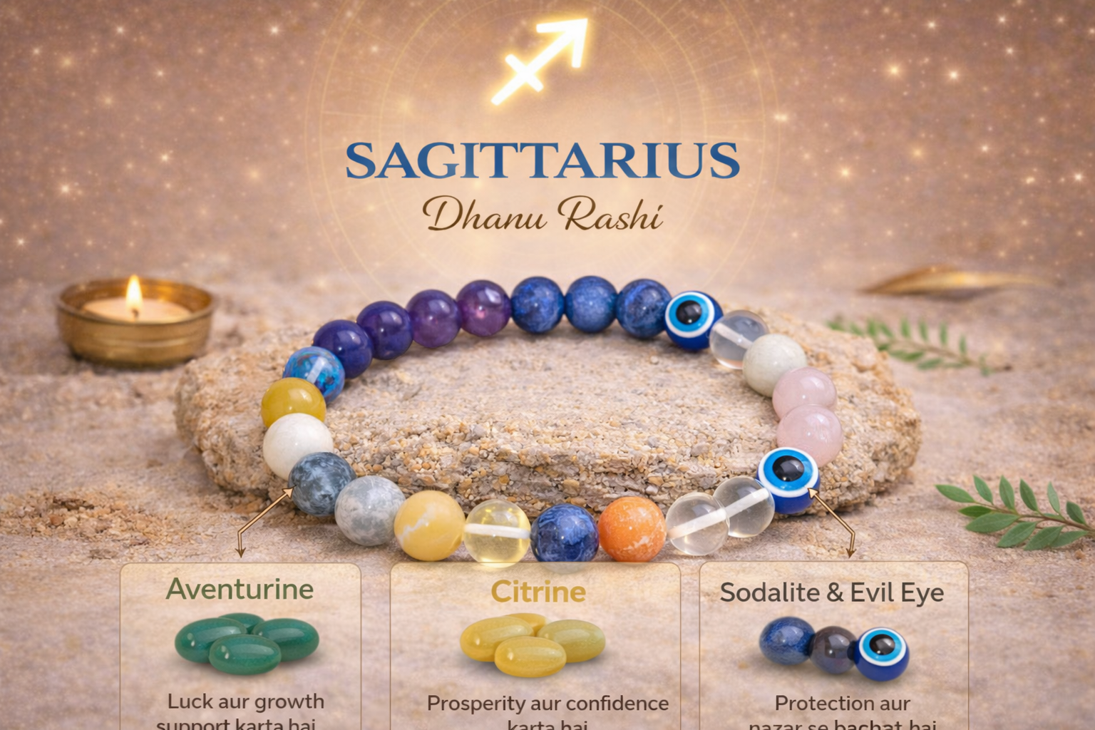 Sagittarius (Dhanu) Crystal Bracelet (Govt Lab Certified)