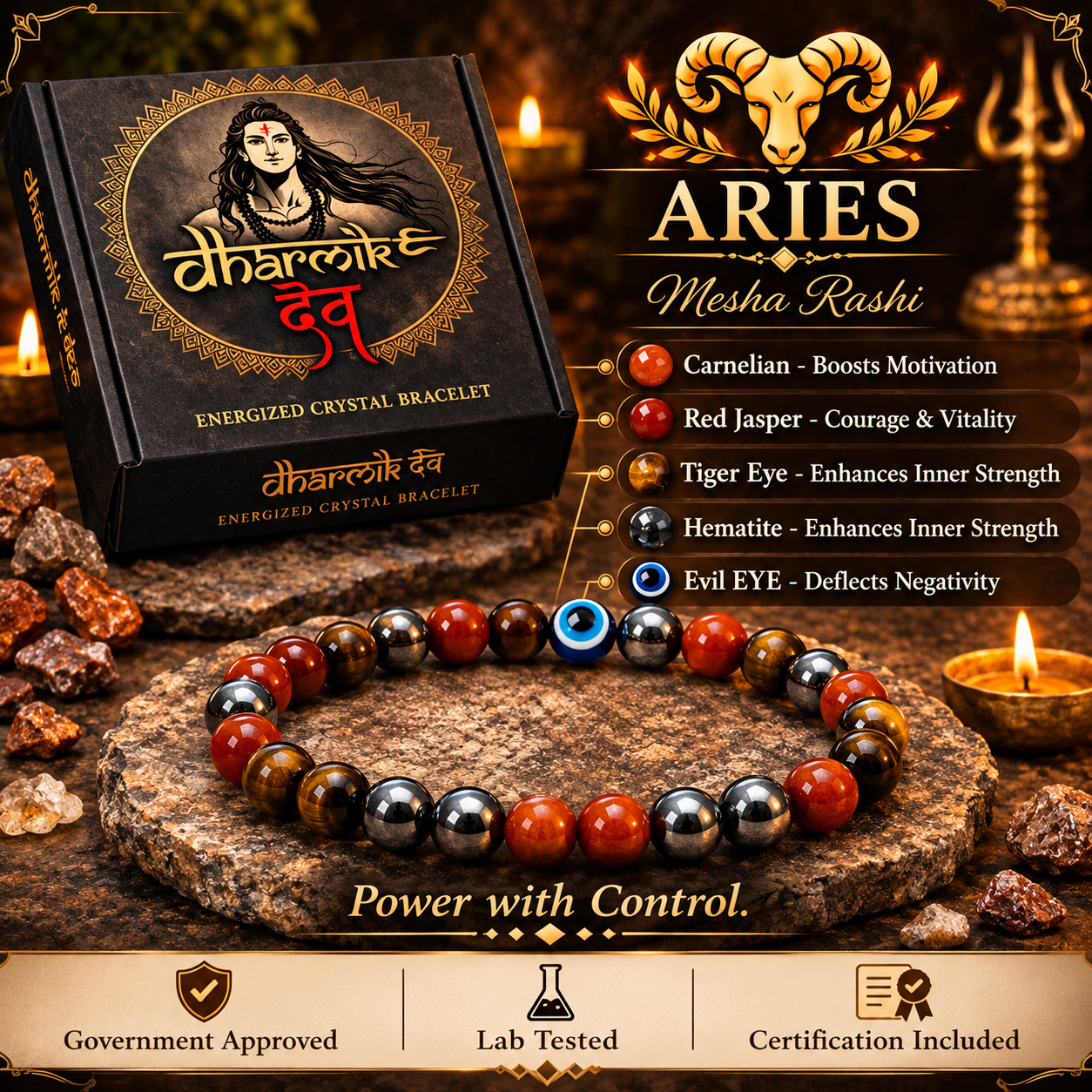 Aries (Mesha) Crystal Bracelet (Govt Lab Certified)