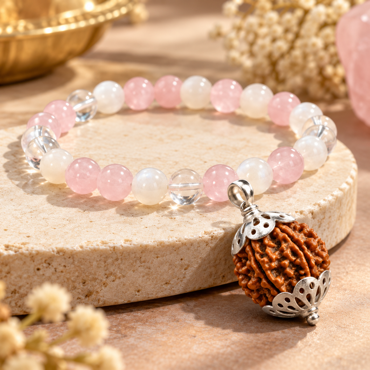 6 Mukhi Rudraksha + Mulank 6 Crystal Bracelet Combo – Love, Harmony & Emotional Balance
