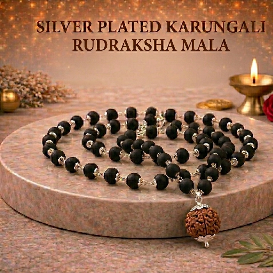 Silver Plated Karungali Rudraksha Mala