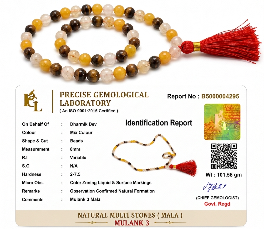 Mulank 3 Crystal Mala (108 Beads) – Govt Lab Certified