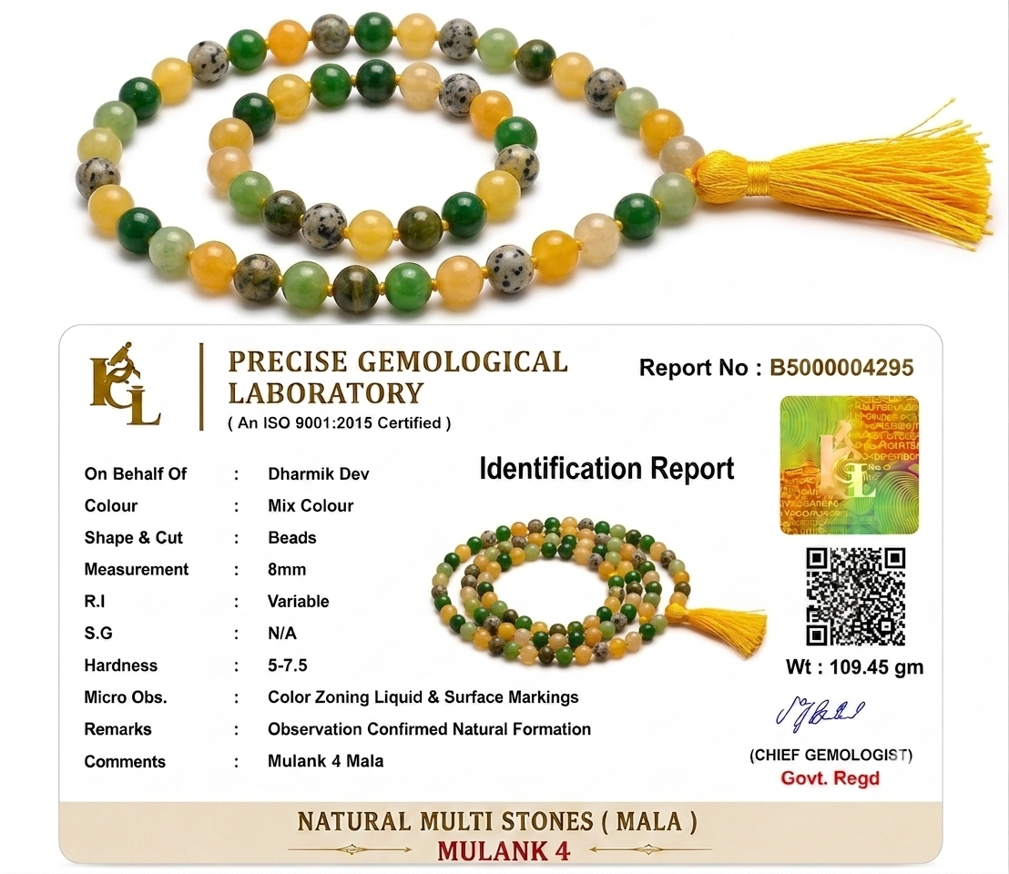 Mulank 4 Crystal Mala (108 Beads) – Govt Lab Certified