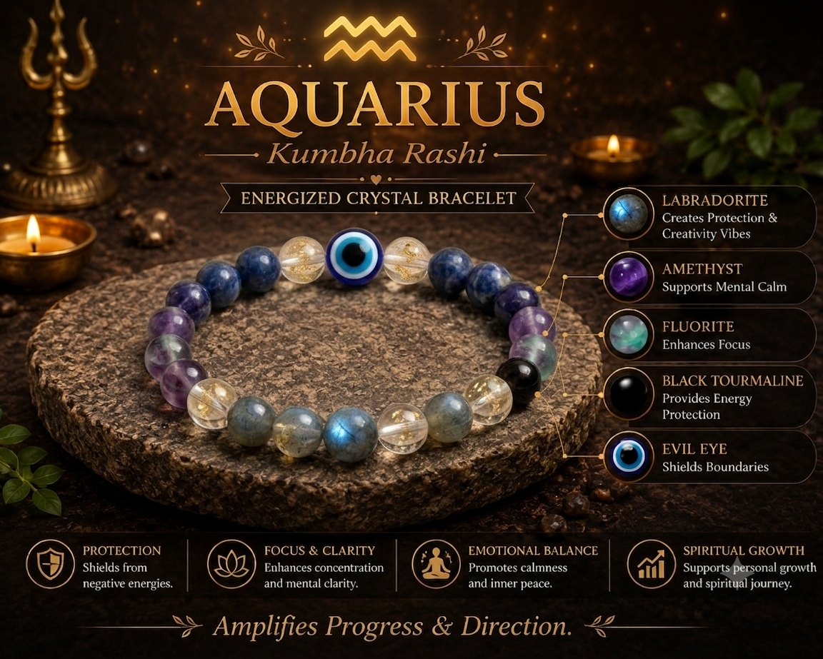 Aquarius (Kumbh) Crystal Bracelet (Govt Lab Certified)