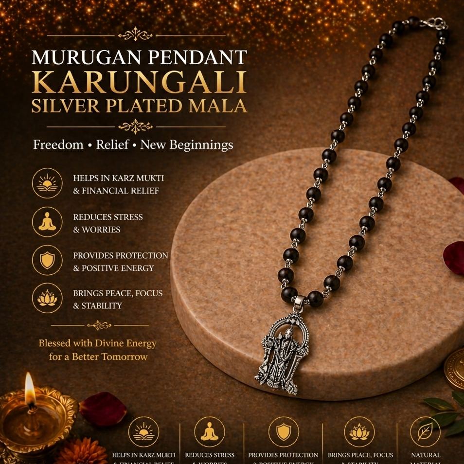Murugan Pendant Silver Plated Karungali Mala