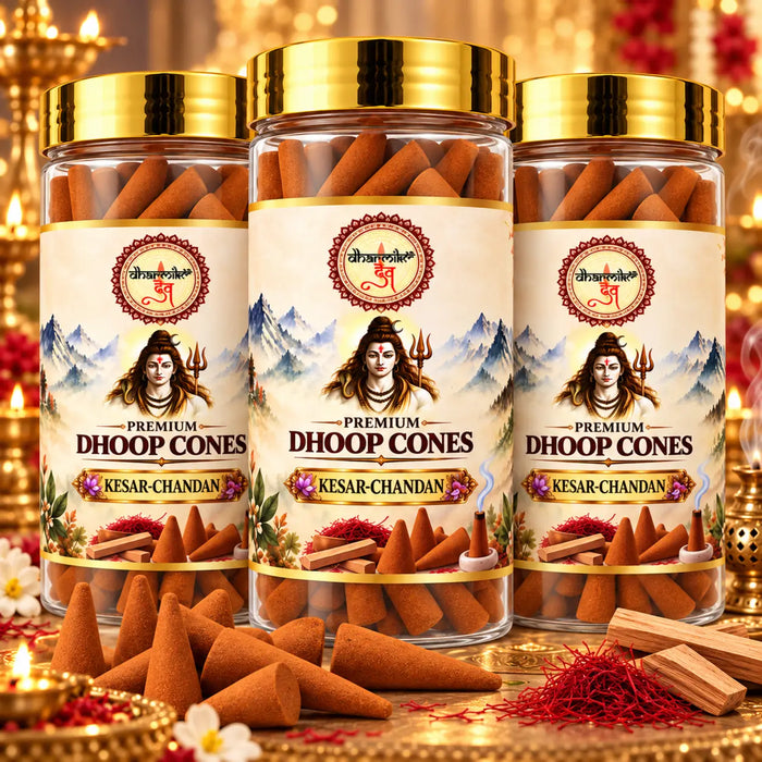 Kesar Chandan Dhoop Cones – Pack of 3 (125g Each) | Premium Sandalwood Fragrance for Puja & Meditation