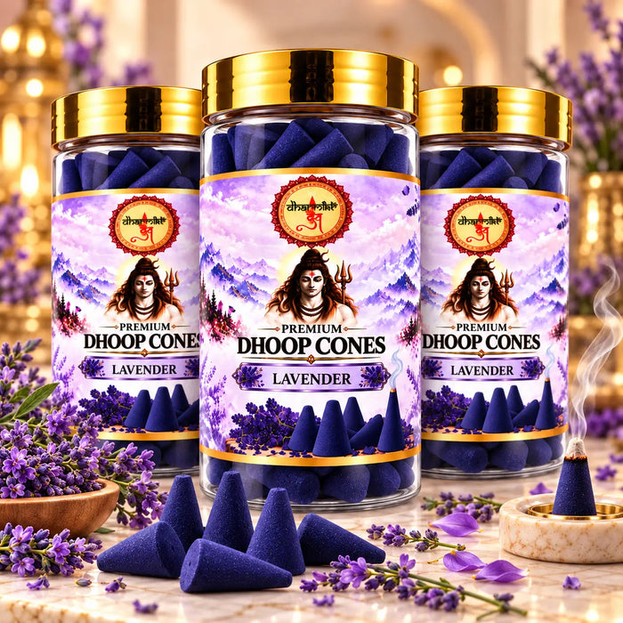 Lavender Dhoop Cones – Pack of 3 (125g Each) | Premium Floral Fragrance for Puja & Meditation