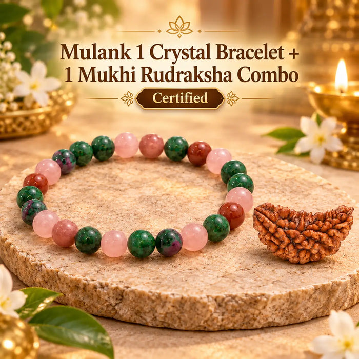 Mulank 1 Crystal Bracelet + 1 Mukhi Rudraksha Combo | Certified