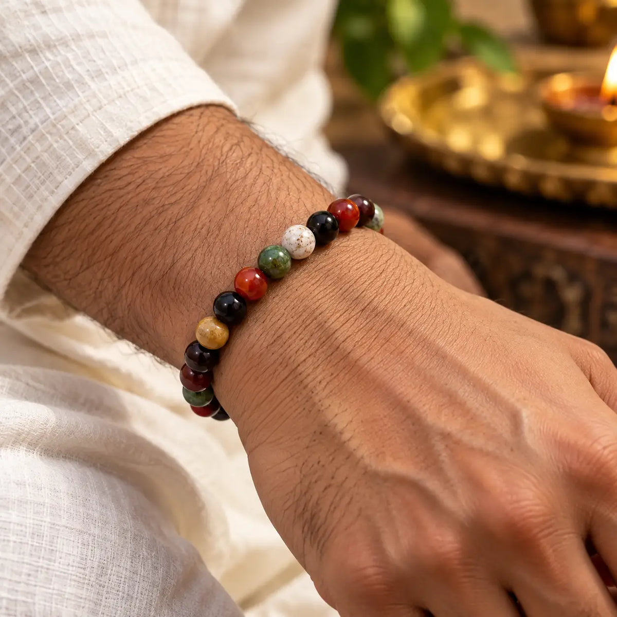 Mulank 9 Crystal Bracelet + 3 Mukhi Rudraksha Combo – Strength, Confidence & Positive Energy