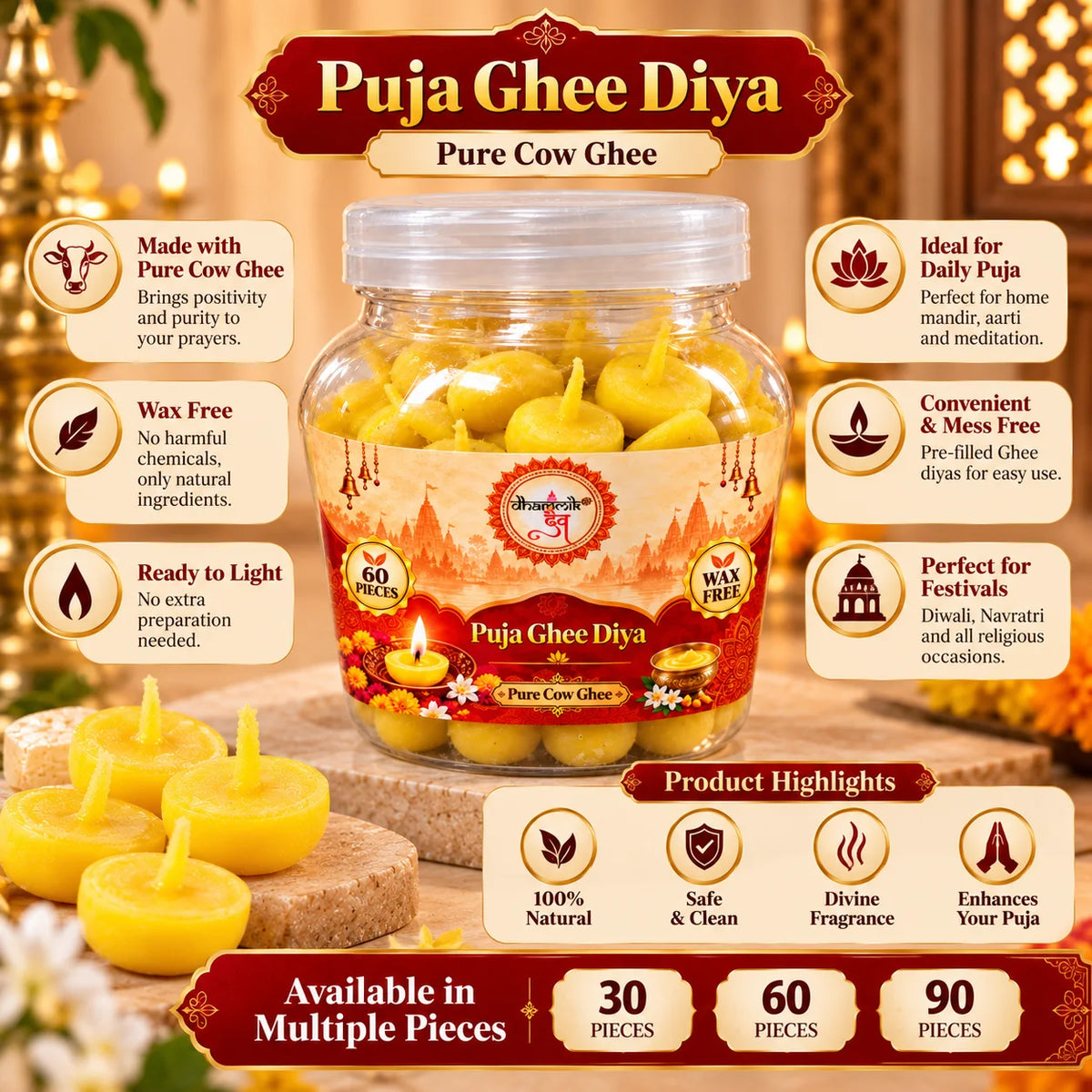Ghee Diya – Ready to Light for Daily Puja & Aarti | Dharmik Dev