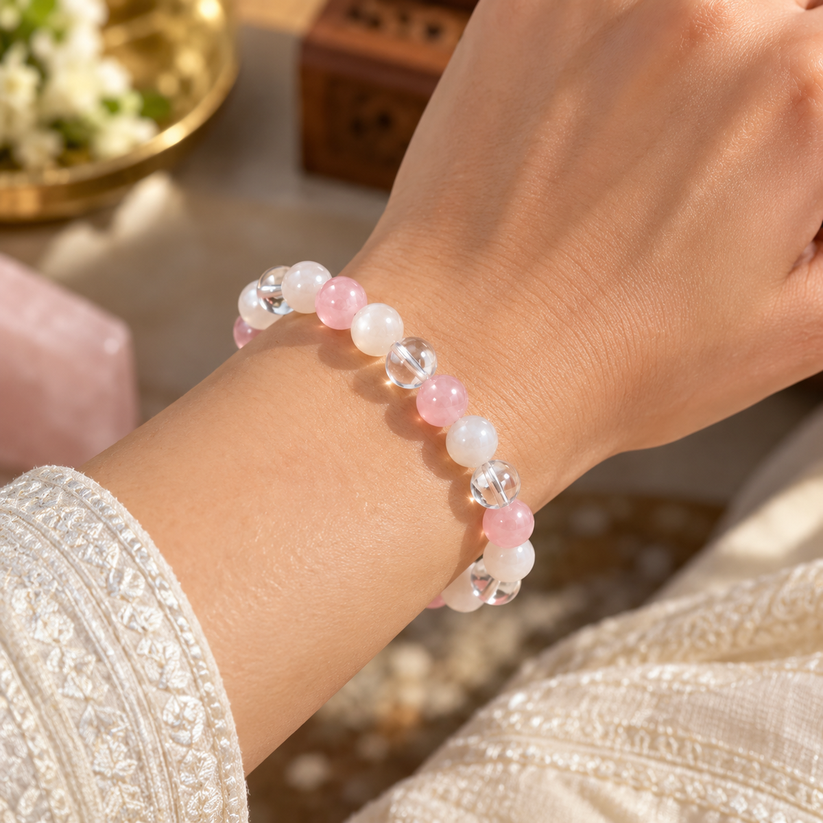 6 Mukhi Rudraksha + Mulank 6 Crystal Bracelet Combo – Love, Harmony & Emotional Balance