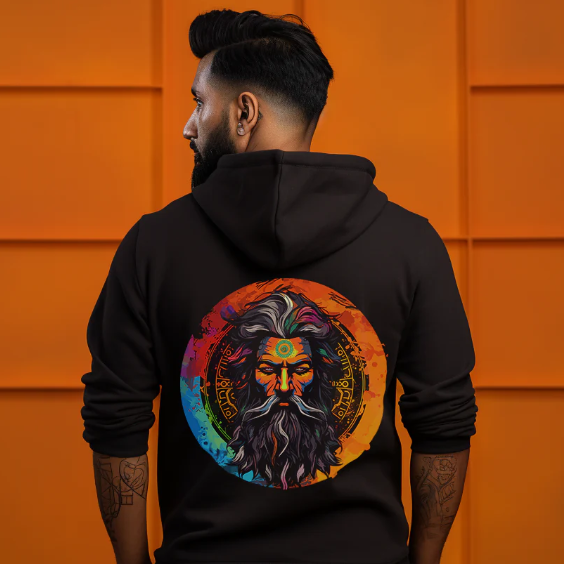 Aghori Printed Black Hoodie for Men
