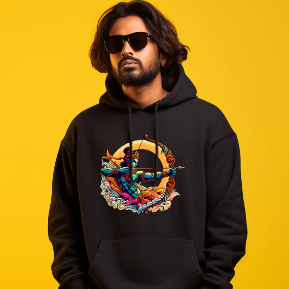 Bhagwan Ram Bow & Arrow Printed Black Hoodie for Men