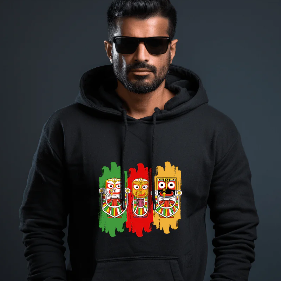 Bhagwan Jagannath Printed Black Hoodie for Mens
