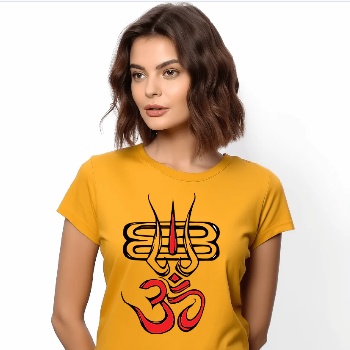 Om with Trishul Printed t-shirt for Women