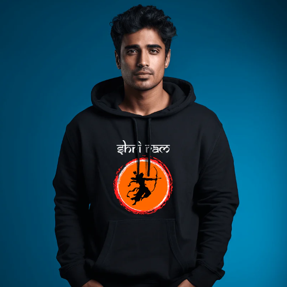 Jai Shri Ram Printed Black Hoodie for Men | Premium Cotton Spiritual Streetwear