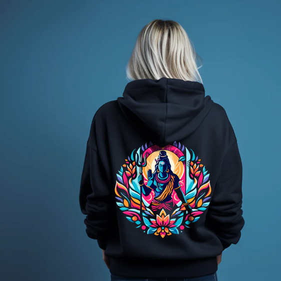 Mahadev Shiva Printed Black Hoodie for Women