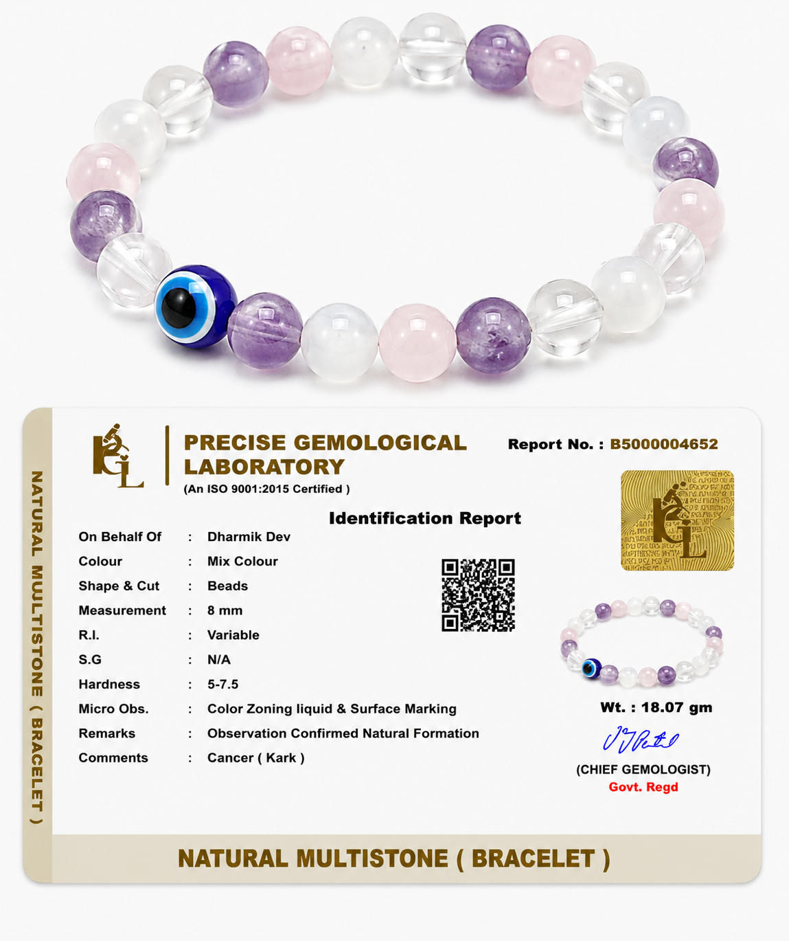 Cancer (Karka) Crystal Bracelet (Govt Lab Certified)