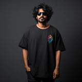Lord Krishna Morpankh Oversize Printed Black Tshirt