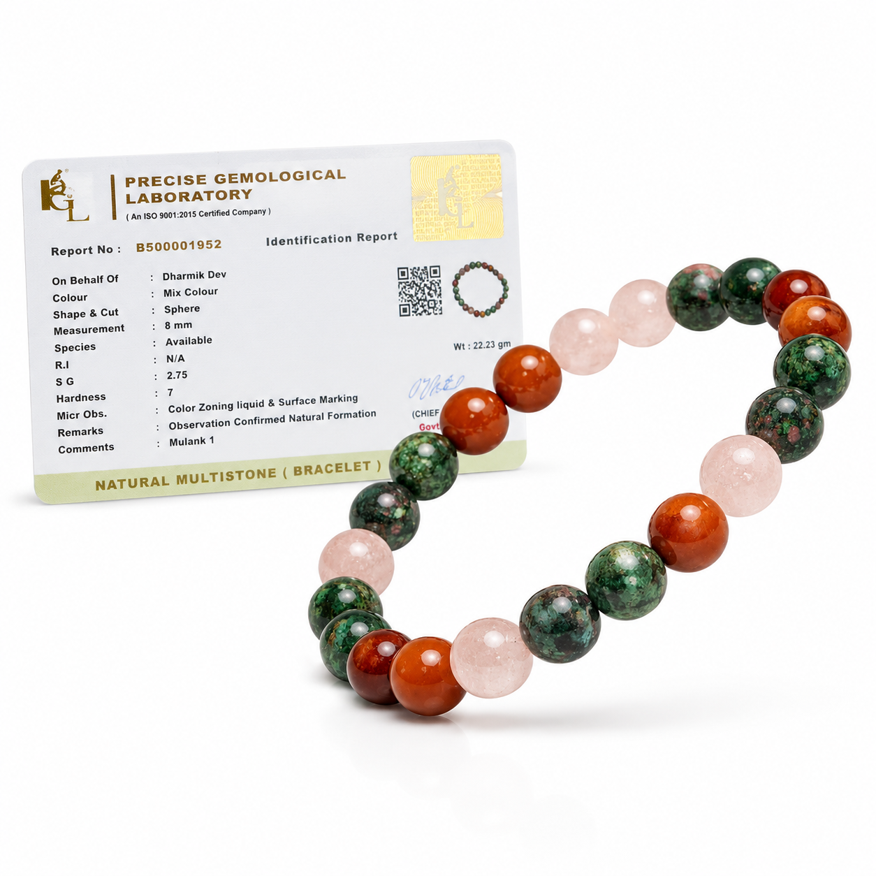 Mulank 1 Crystal Bracelet (Govt Lab Certified)
