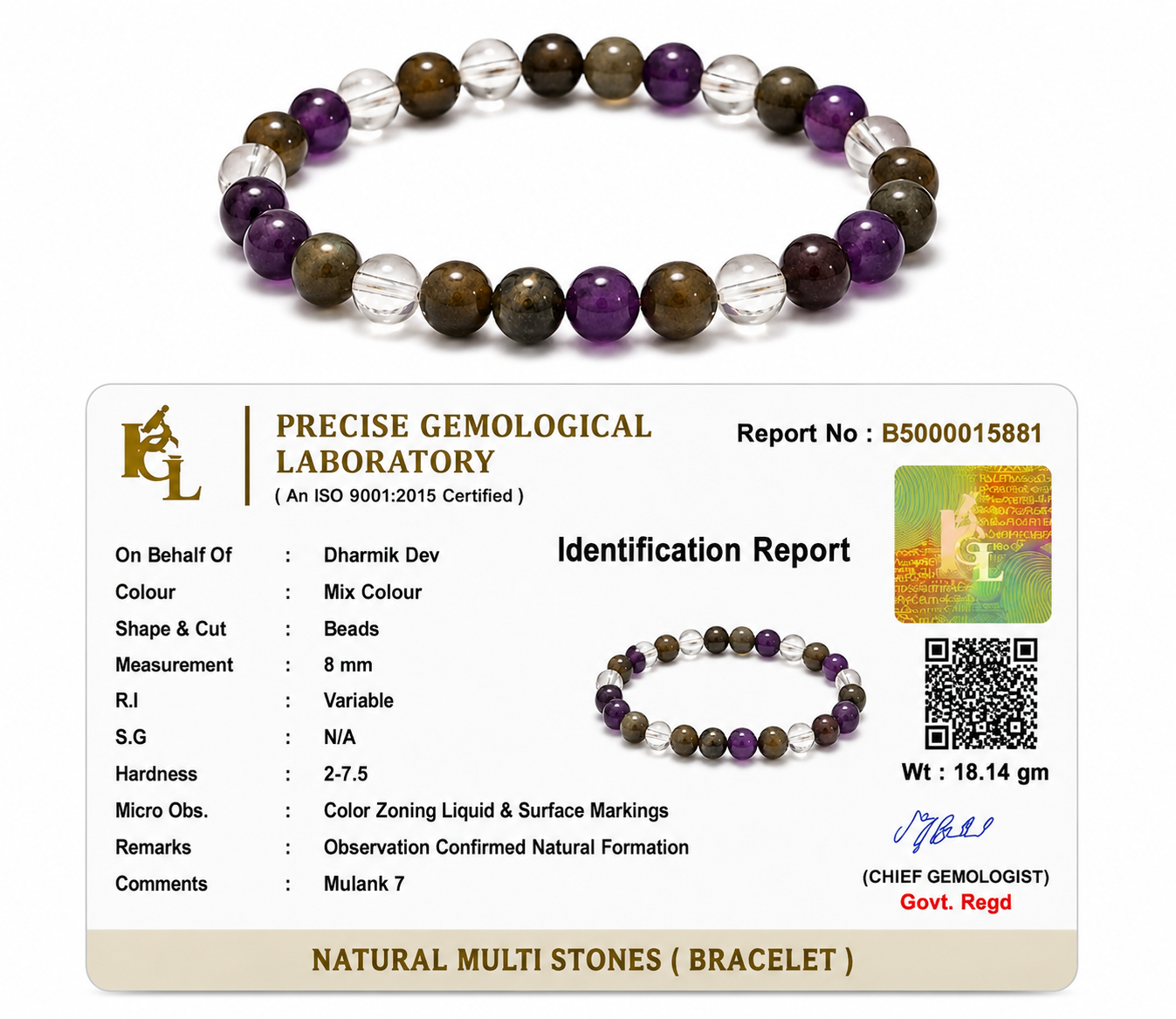 Mulank 7 Crystal Bracelet (Govt Lab Certified)