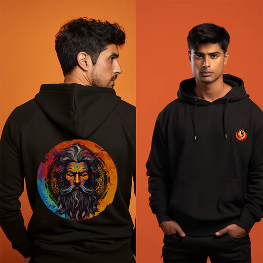 Aghori Printed Black Hoodie for Men