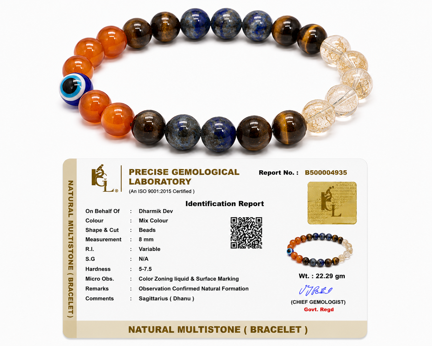 Sagittarius (Dhanu) Crystal Bracelet (Govt Lab Certified)