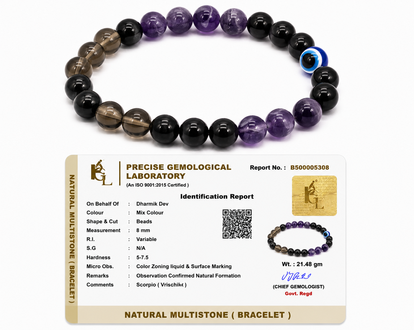 Scorpio (Vrishchik) Crystal Bracelet (Govt Lab Certified)