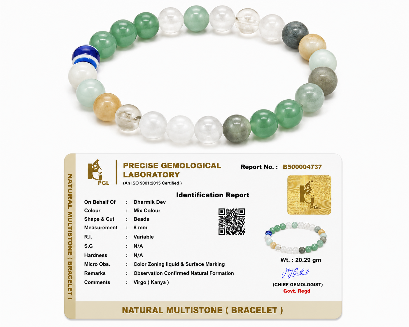 VIRGO (Kanya) Crystal Bracelet (Govt Lab Certified)
